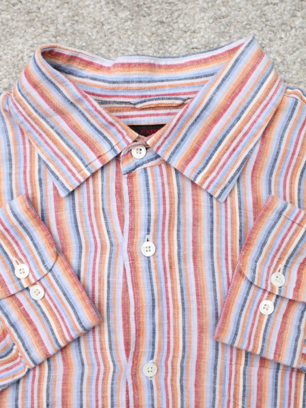 Express‎ Shirt Mens XL Orange/Red/Blue 100% Irish Linen Long Sleeve Button